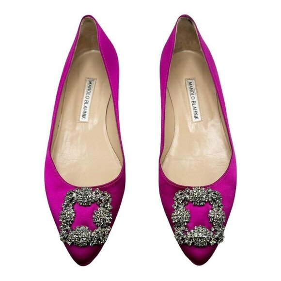 Manolo Blahnik Pink Flats with Embellished Buckle - Picture 1 of 10